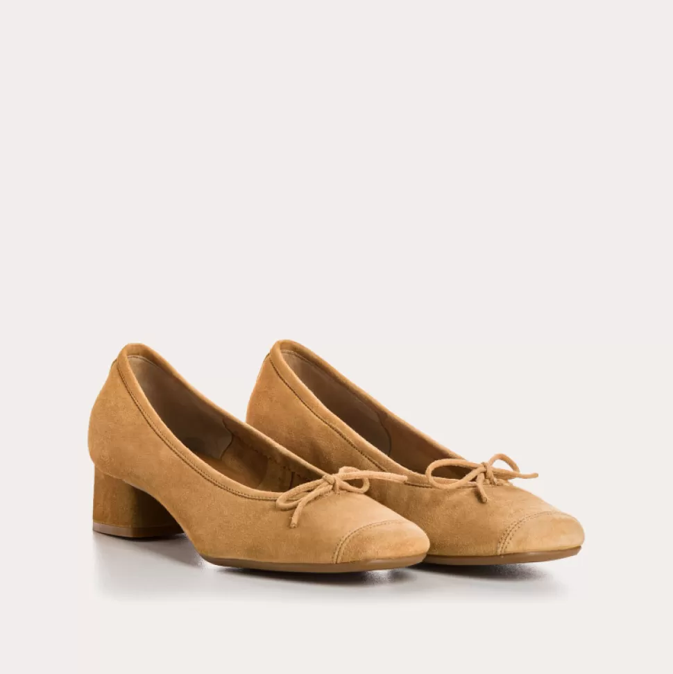 Ballerines^Reqins Ballerines Kyriel Cuir Velours Havane, Camel