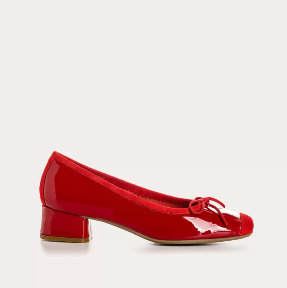 Ballerines^Reqins Ballerines Kyriel Vernis/Cuir Velours Rouge, Rouge