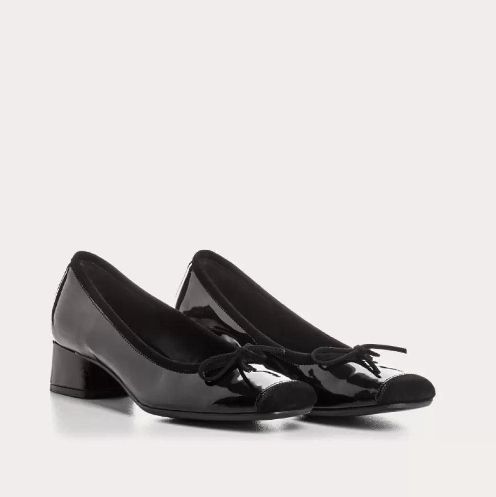 Ballerines^Reqins Ballerines Kyriel Vernis/Cuir Velours Noir, Noir