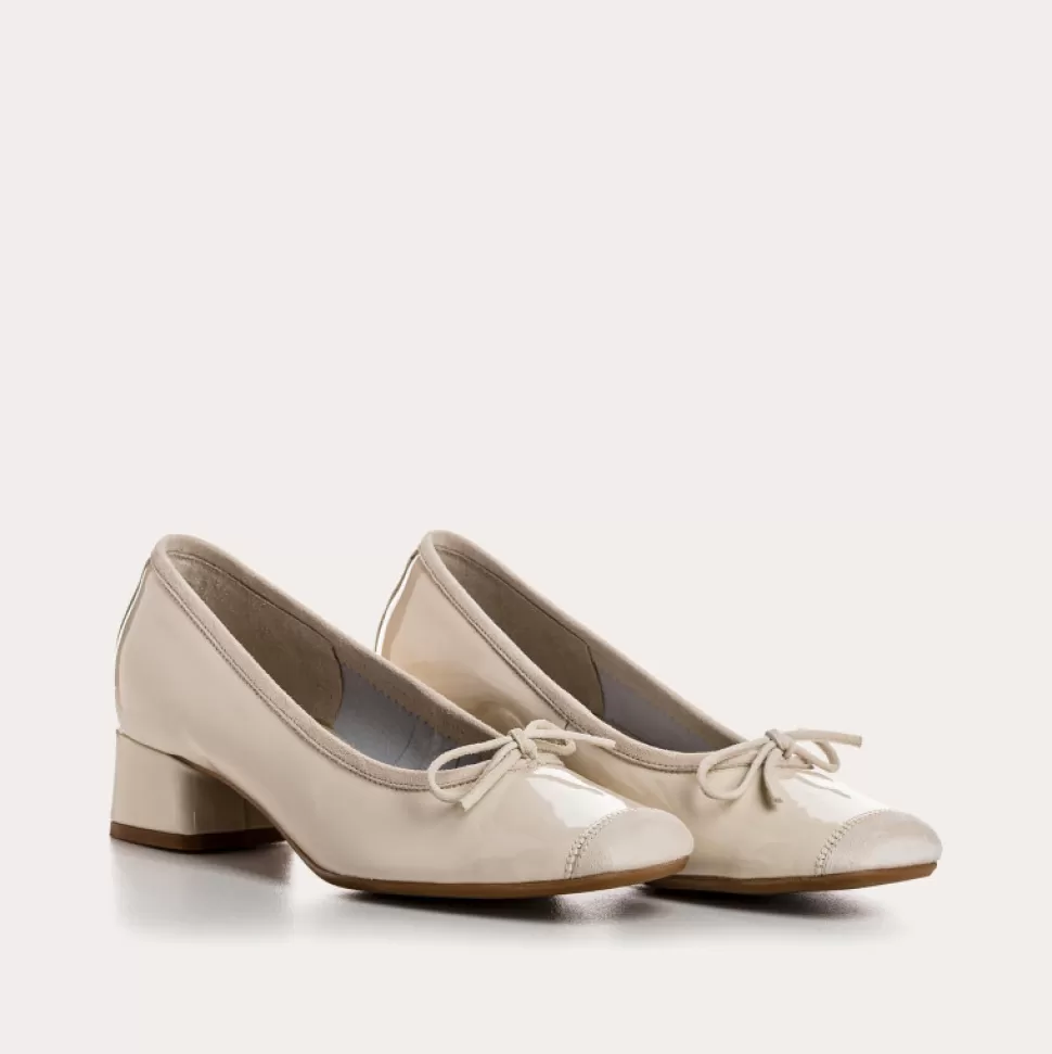 Ballerines^Reqins Ballerines Kyriel Vernis/Cuir Velours Beige, Ecru