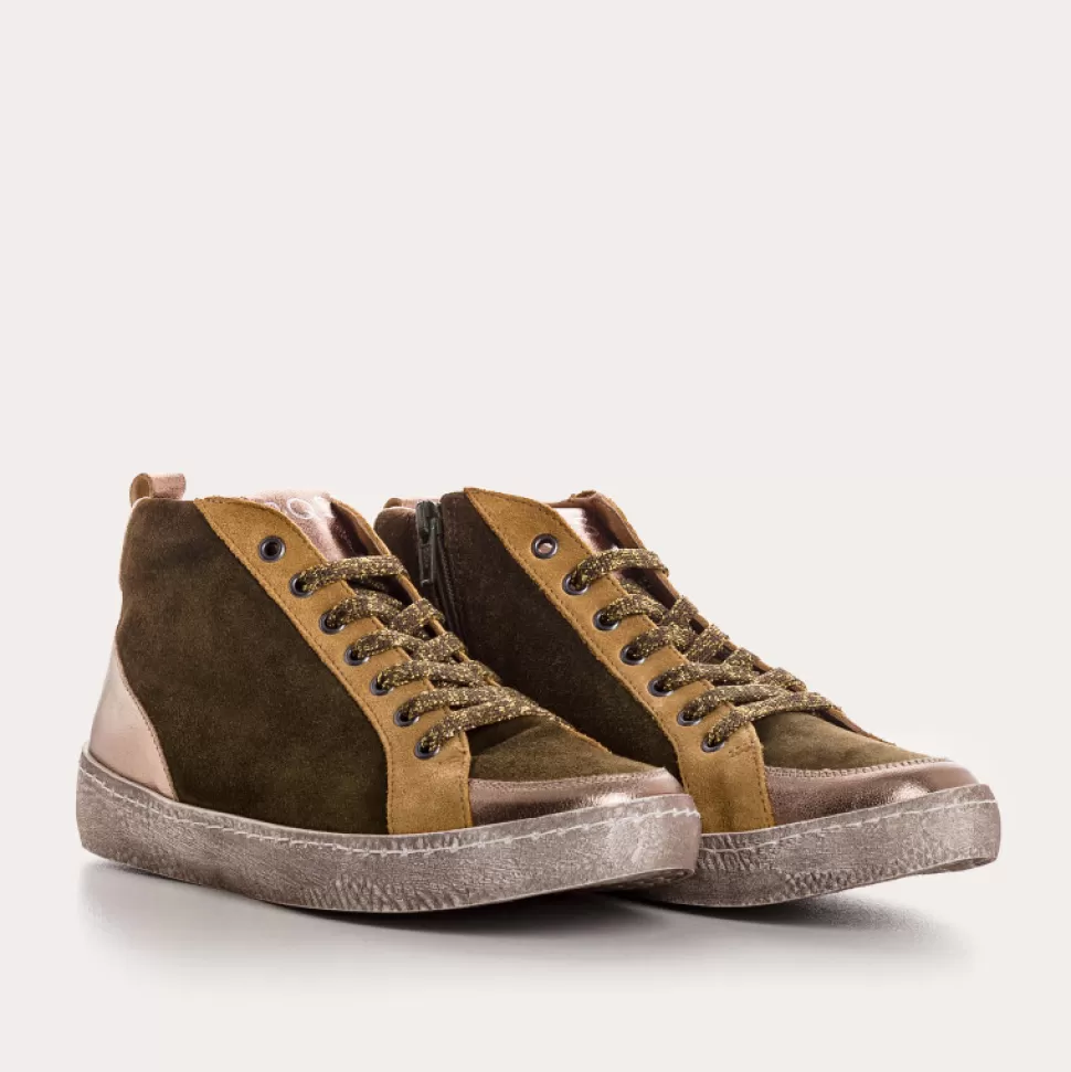 Baskets^Reqins Baskets Beverly Mix Cuir Velours Vert, Kaki