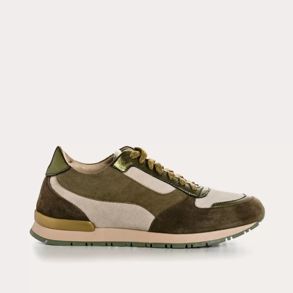 Baskets^Reqins Baskets Electra Mix Cuir Velours Vert, Olive/Tilleul