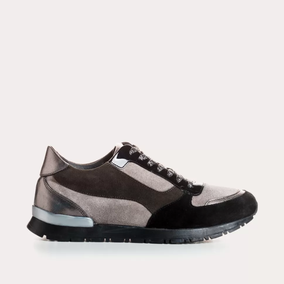 Baskets^Reqins Baskets Electra Mix Cuir Velours Vert, Noir/Vison