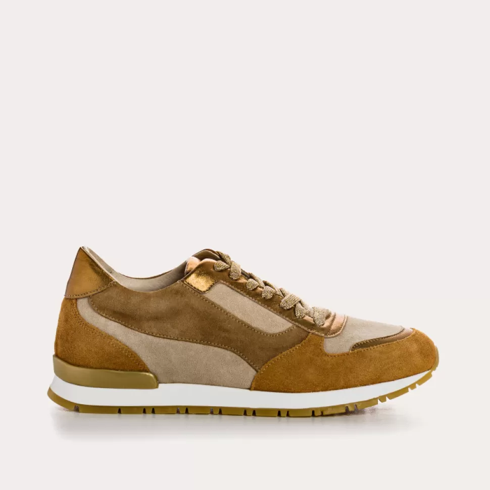 Baskets^Reqins Baskets Electra Mix Cuir Velours Camel, Safran/Camel
