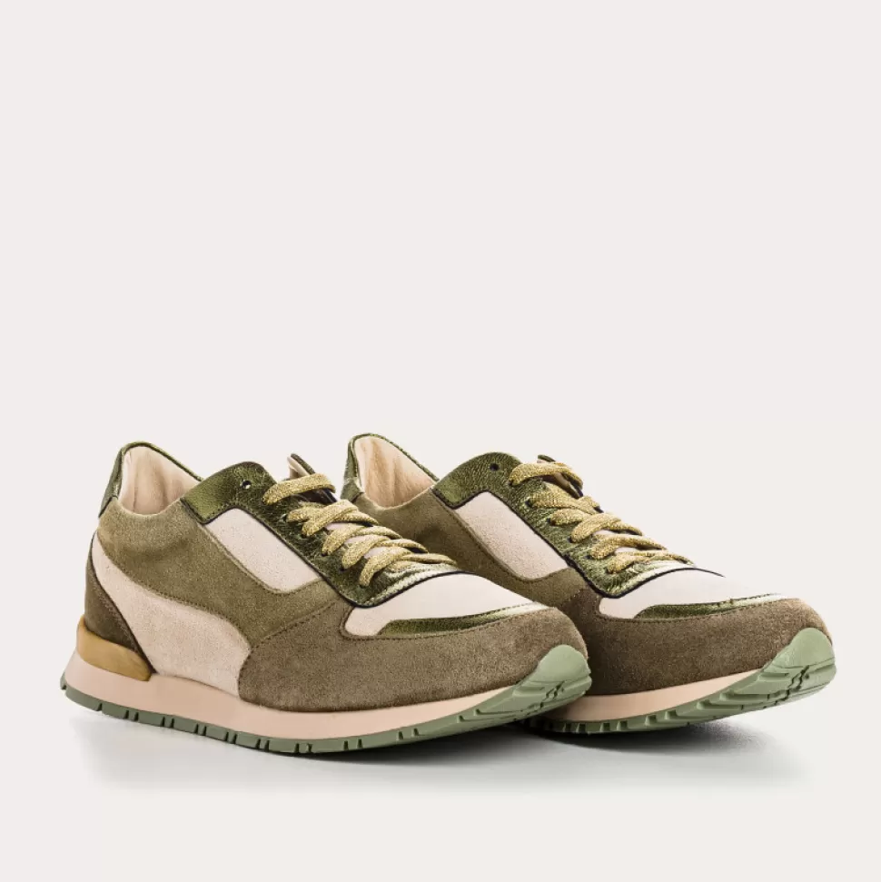 Baskets^Reqins Baskets Electra Mix Cuir Velours Vert, Olive/Tilleul