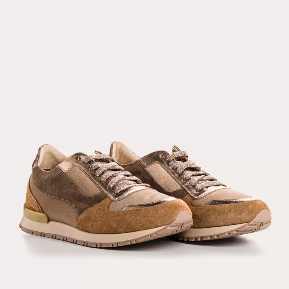 Baskets^Reqins Baskets Electra Mix Cuir Velours Taupe, Chamois/Taupe