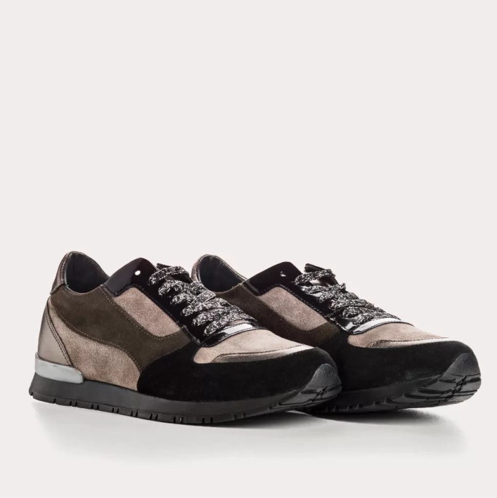Baskets^Reqins Baskets Electra Mix Cuir Velours Vert, Noir/Vison