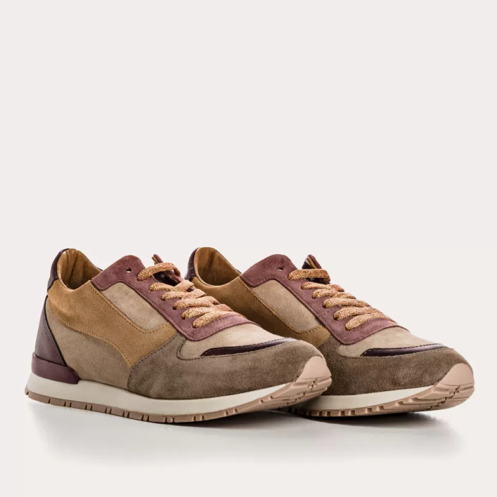Baskets^Reqins Baskets Electra Mix Cuir Velours Taupe, Taupe/Vieux Rose