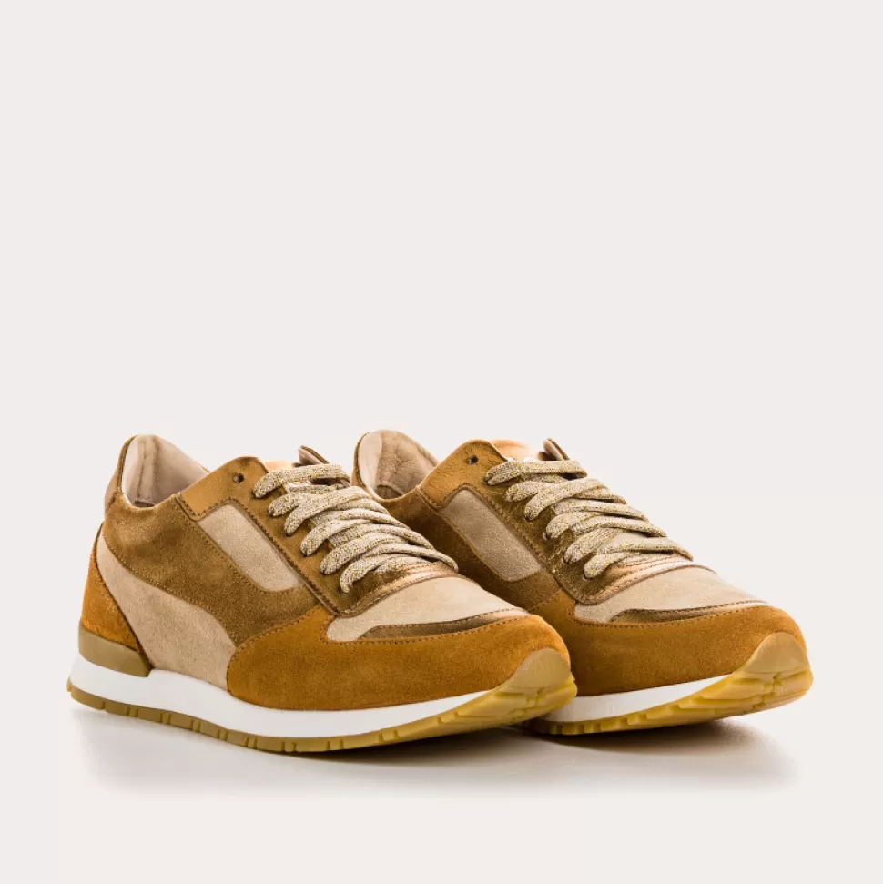 Baskets^Reqins Baskets Electra Mix Cuir Velours Camel, Safran/Camel