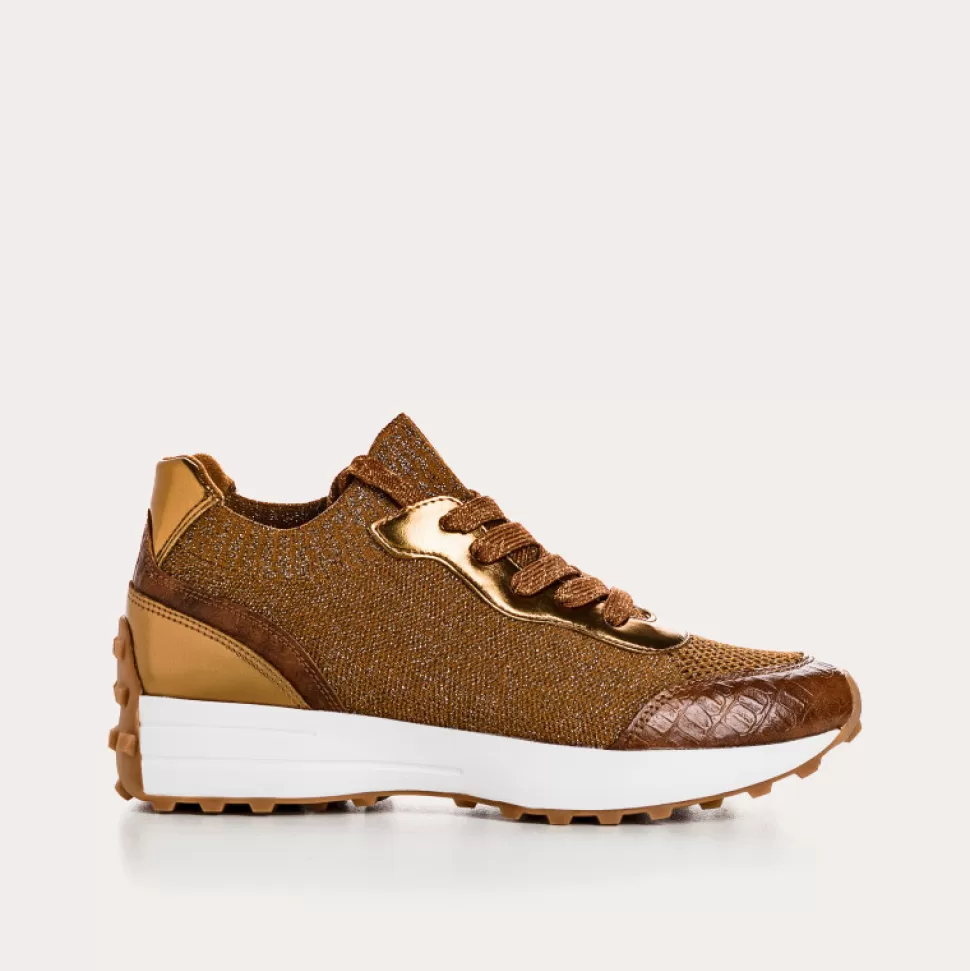 Baskets^Reqins Baskets Impala Crochet Lame Camel, Cognac/Bronze