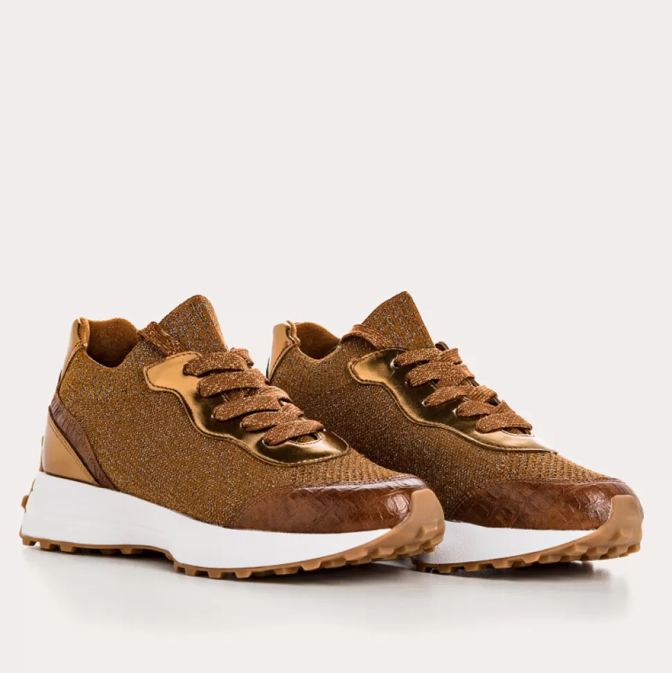 Baskets^Reqins Baskets Impala Crochet Lame Camel, Cognac/Bronze