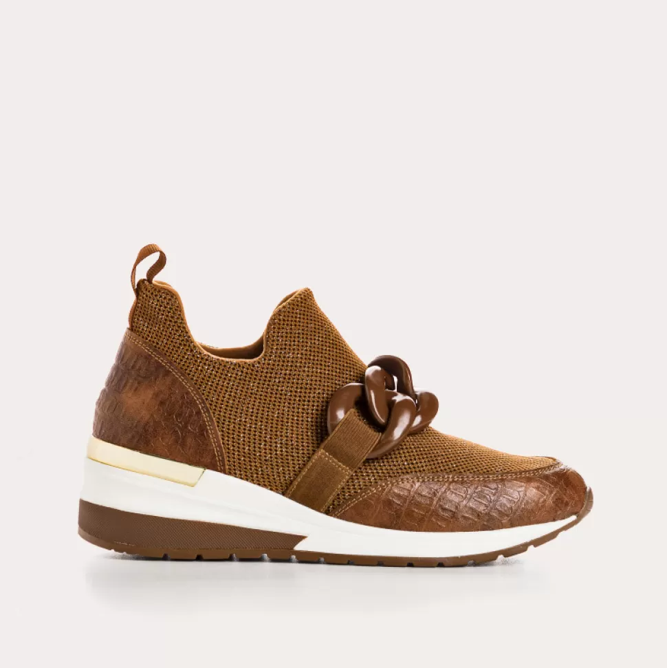Baskets^Reqins Baskets Iroko Crochet Lame Camel, Cognac