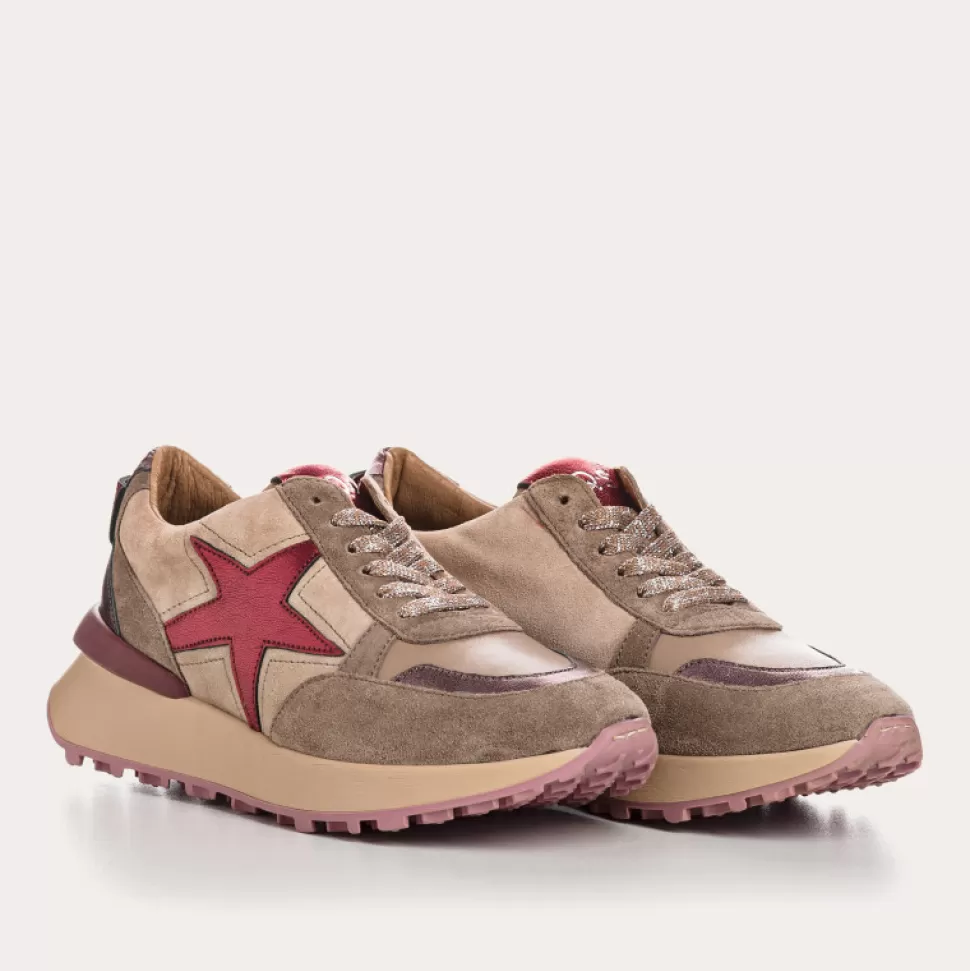 Baskets^Reqins Baskets Urania Mix Cuir Velours Taupe, Tourterelle