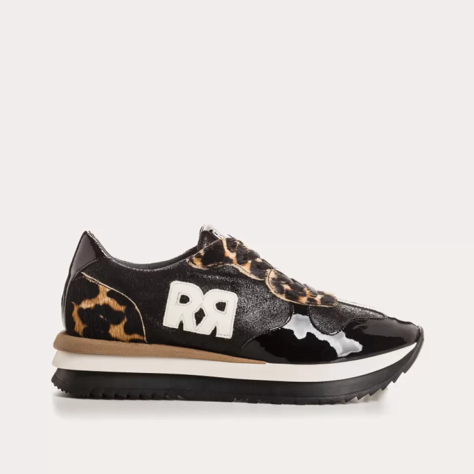 Baskets^Reqins Baskets Urielle Mix Cuir/Safari Noir, Noir