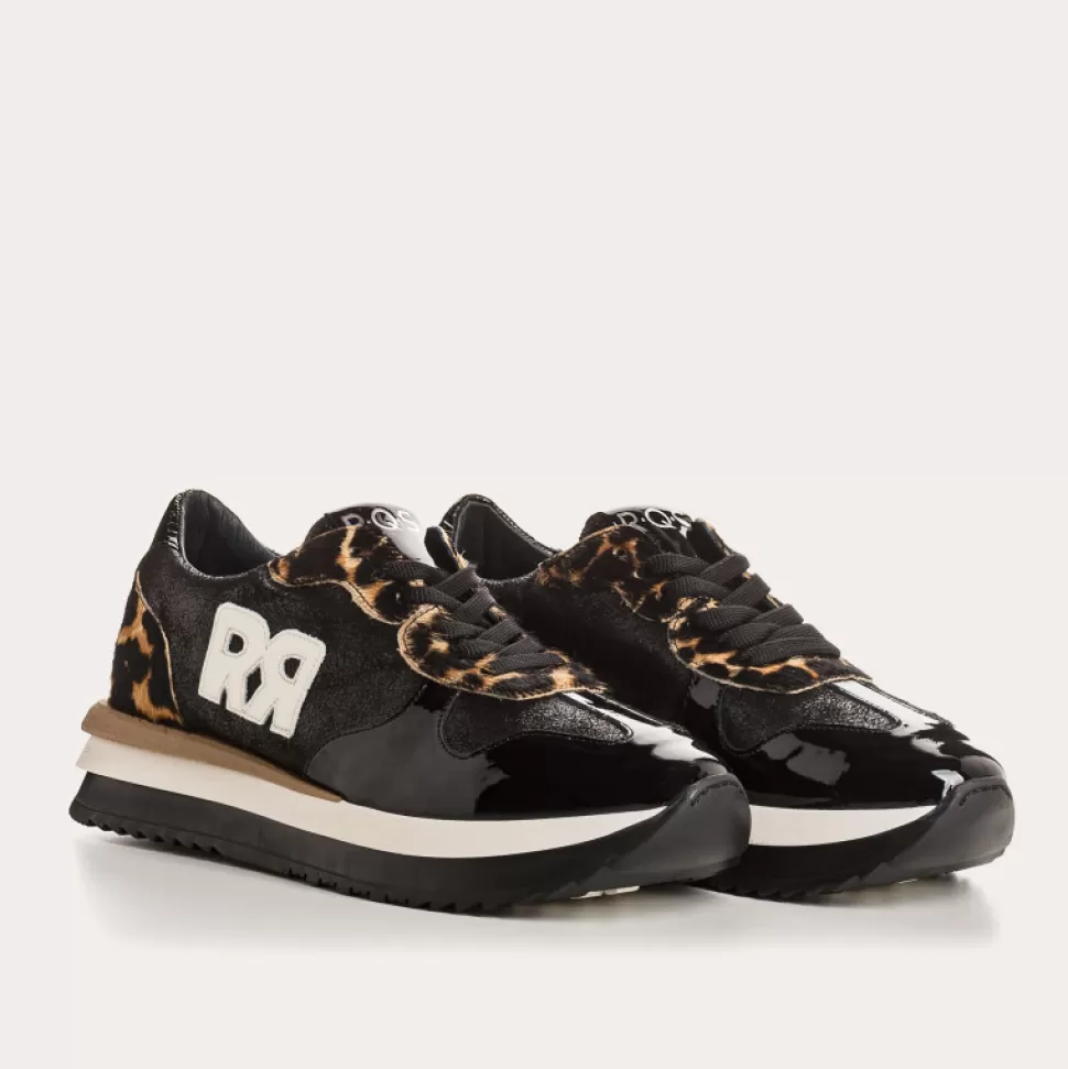 Baskets^Reqins Baskets Urielle Mix Cuir/Safari Noir, Noir