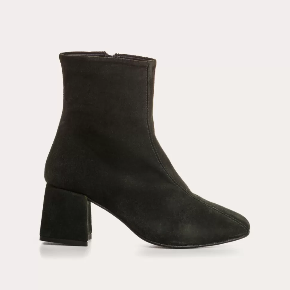 Boots^Reqins Boots Agatha Cuir Velours Vert, Sapin