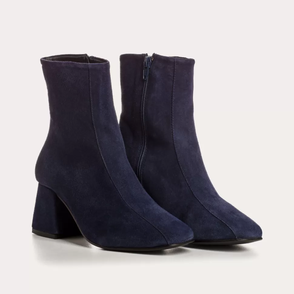 Boots^Reqins Boots Agatha Cuir Velours Bleu, Nuit