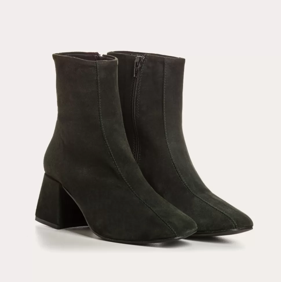 Boots^Reqins Boots Agatha Cuir Velours Vert, Sapin