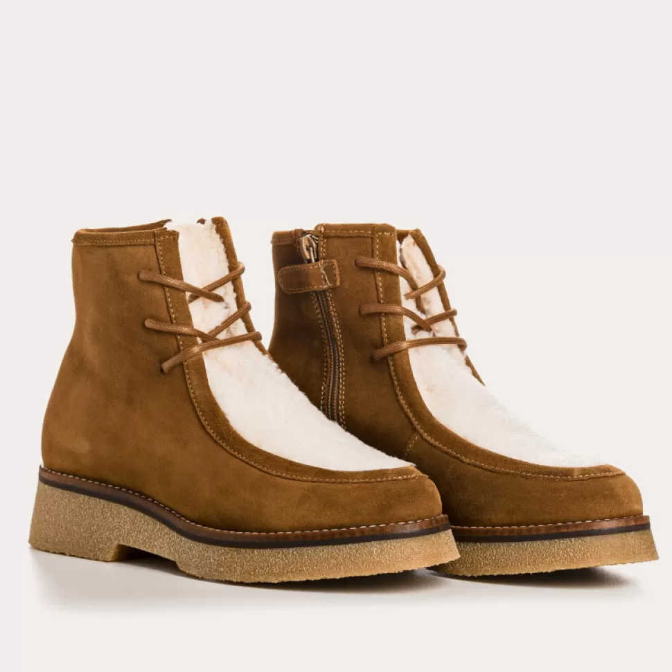 Boots^Reqins Boots Aruba Cuir Velours/Teddy Beige, Noisette