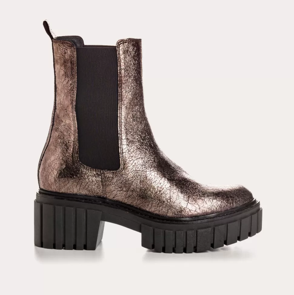 Boots^Reqins Boots Basea Cuir Crackele Acier, Metallique