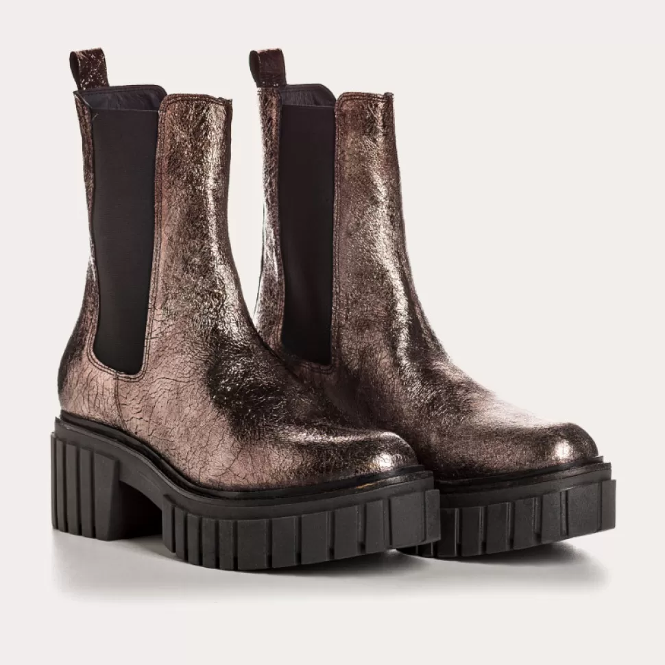 Boots^Reqins Boots Basea Cuir Crackele Acier, Metallique