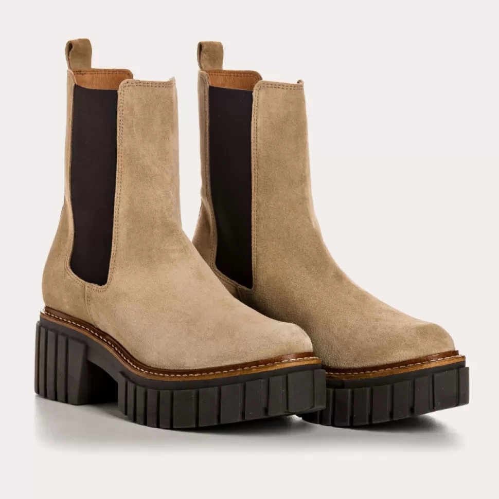 Boots^Reqins Boots Basea Cuir Velours Beige, Beige