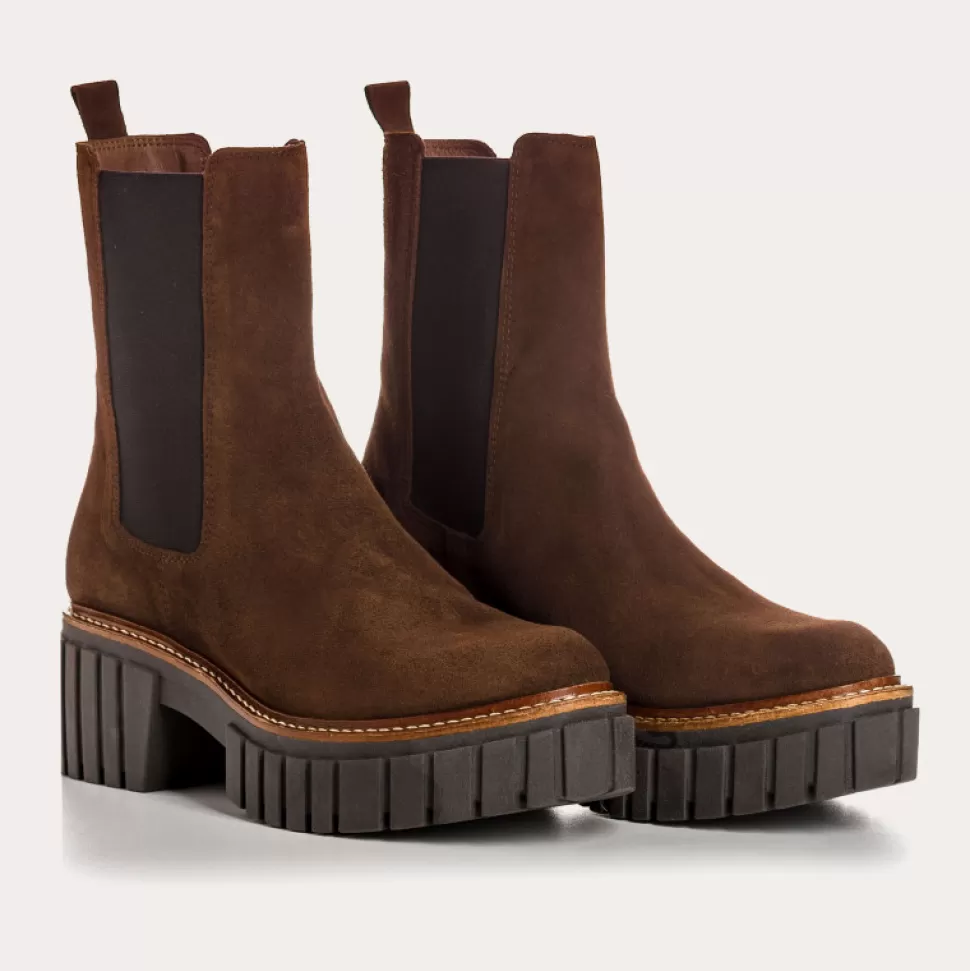 Boots^Reqins Boots Basea Cuir Velours Marron, Marron