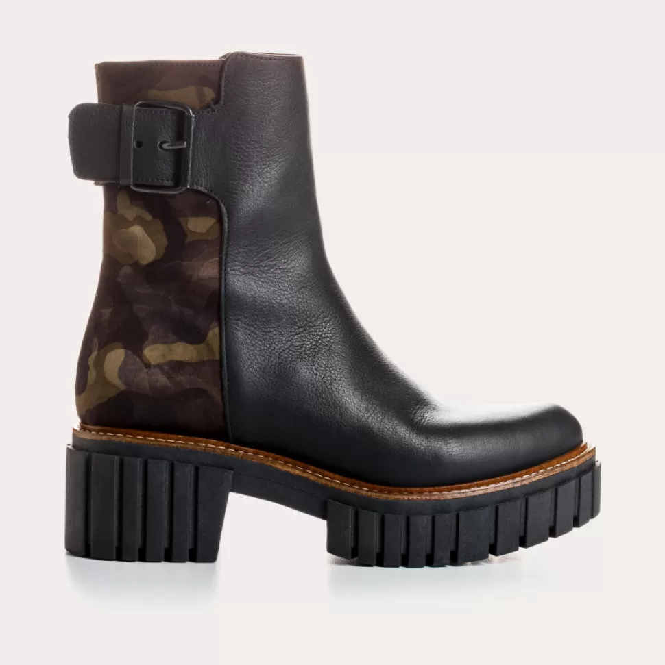 Boots^Reqins Boots Bayonie Cuir/Nylon Noir, Noir/Army