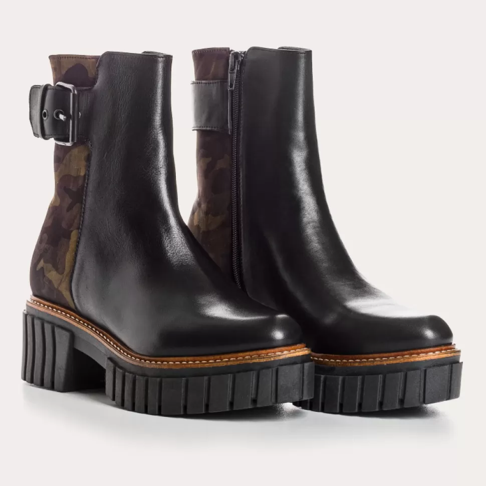 Boots^Reqins Boots Bayonie Cuir/Nylon Noir, Noir/Army