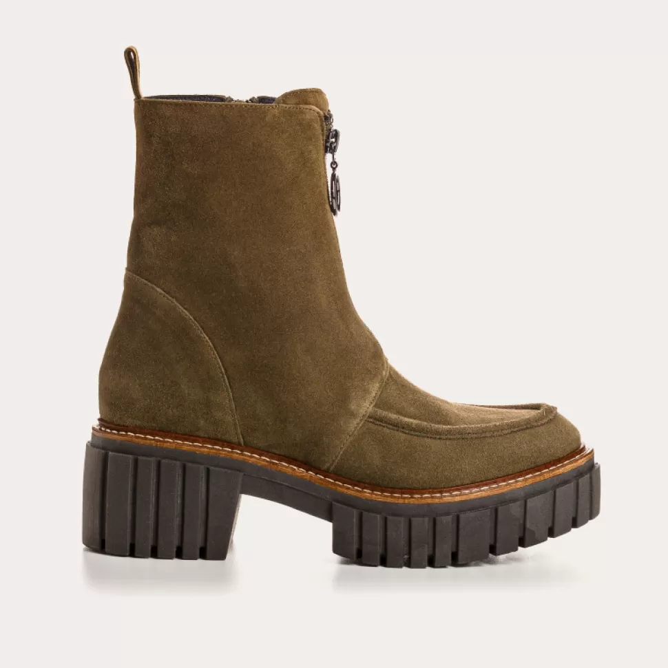 Boots^Reqins Boots Bowen Cuir Velours Vert, Kaki