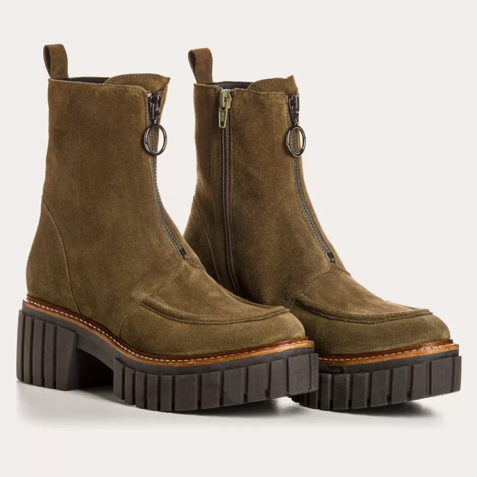 Boots^Reqins Boots Bowen Cuir Velours Vert, Kaki