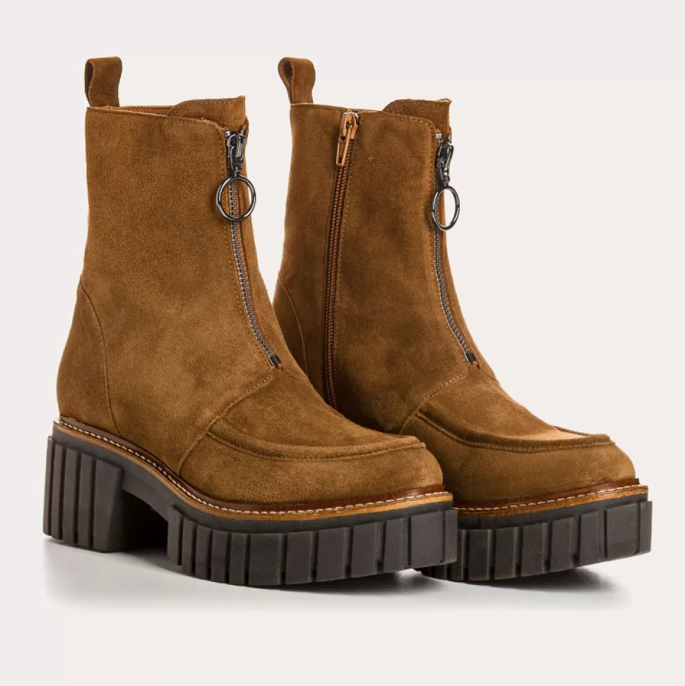 Boots^Reqins Boots Bowen Cuir Velours Beige, Noisette