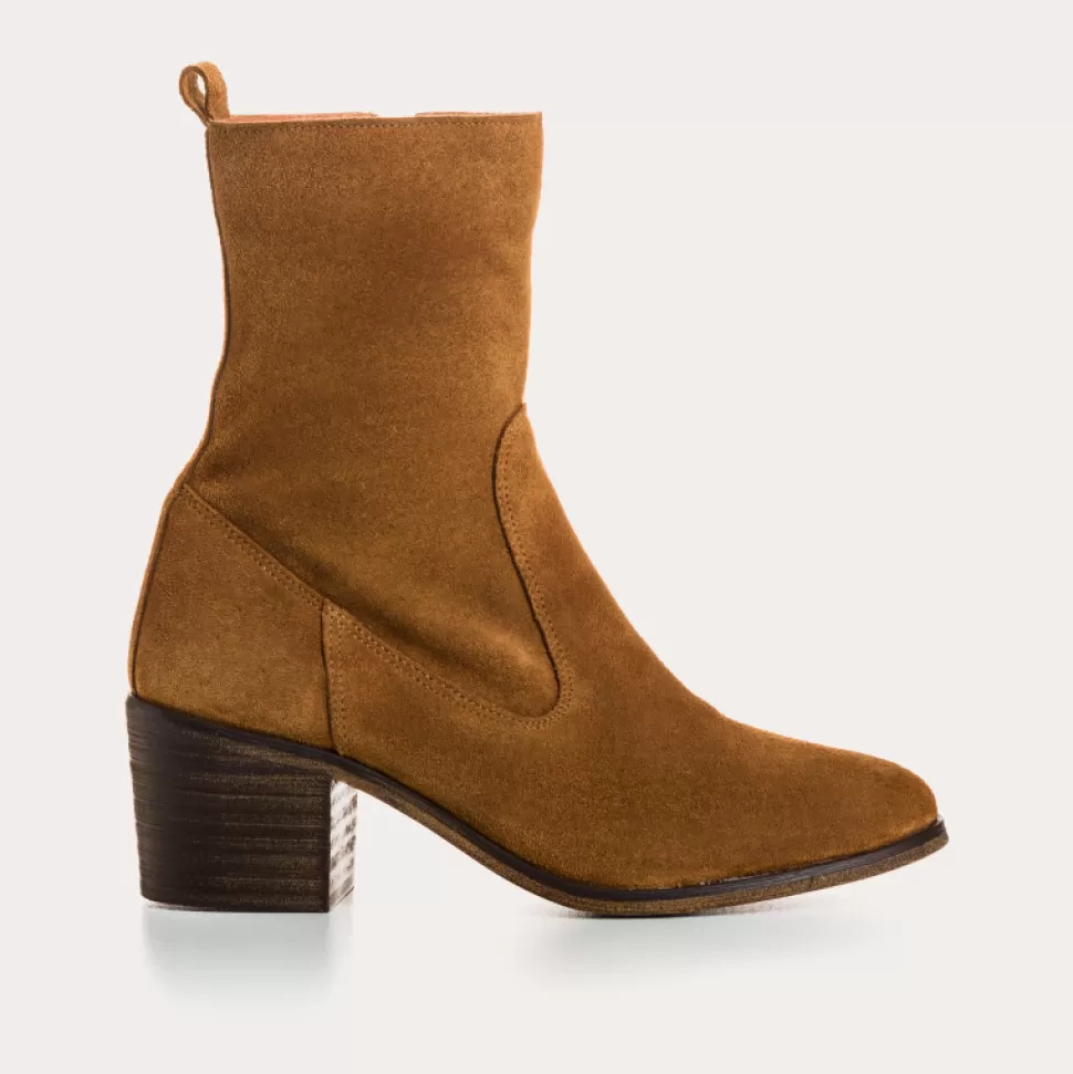 Boots^Reqins Boots Cecilia Cuir Velours Chamois, Camel