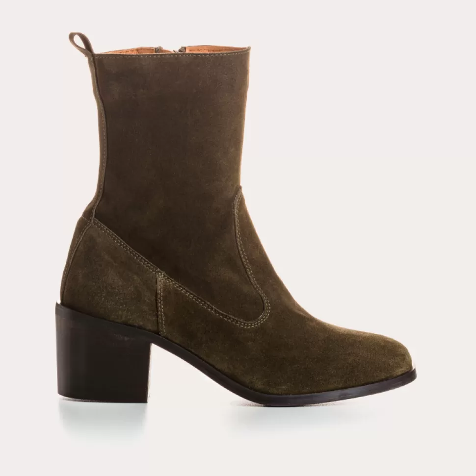 Boots^Reqins Boots Cecilia Cuir Velours Vert, Kaki