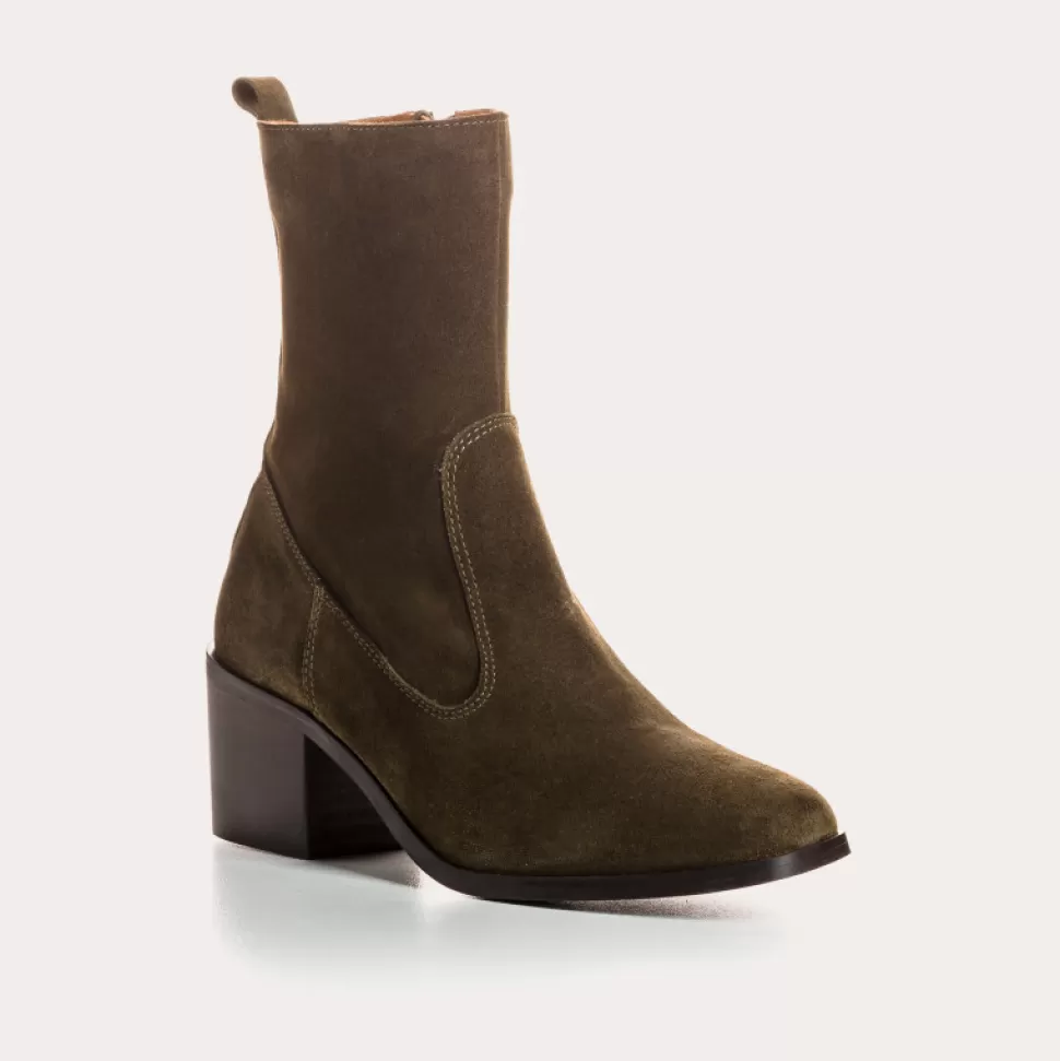 Boots^Reqins Boots Cecilia Cuir Velours Vert, Kaki
