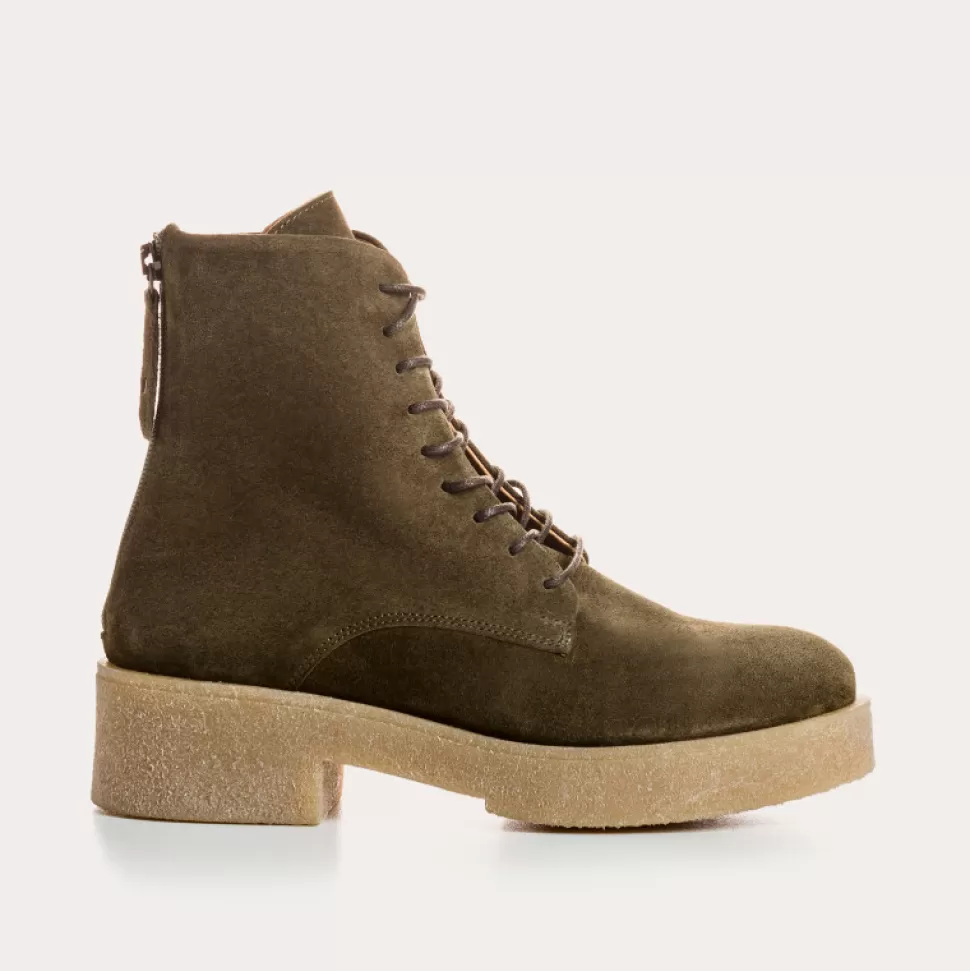 Boots^Reqins Boots Clayton Cuir Velours Vert, Kaki