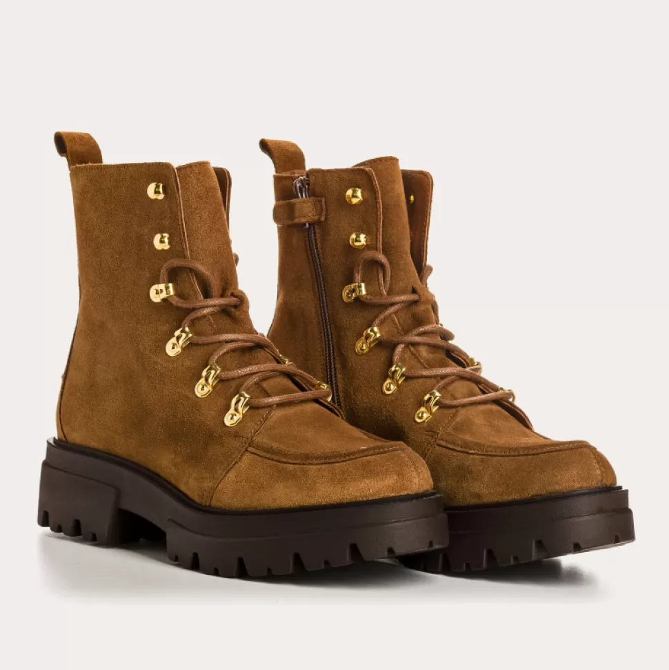 Boots^Reqins Boots Devon Cuir Velours Beige, Noisette