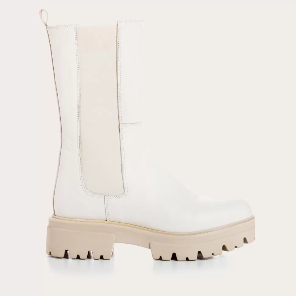 Boots^Reqins Boots Devora Cuir Graine Beige, Off White