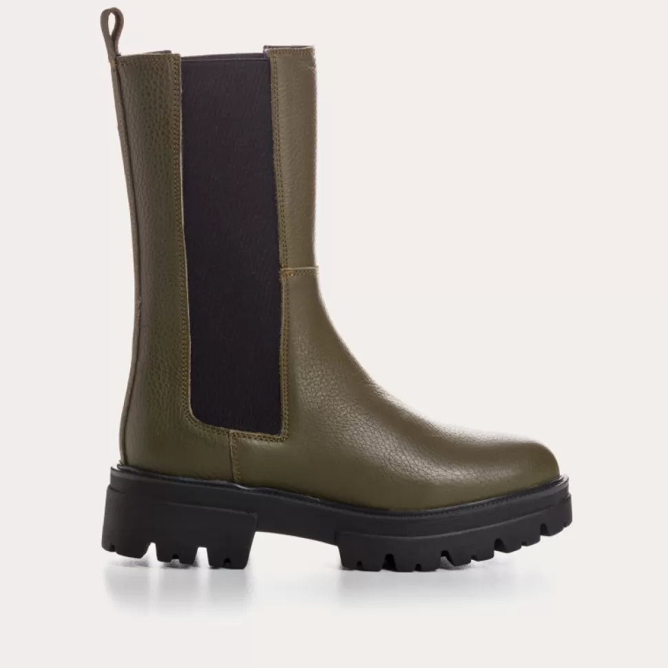 Boots^Reqins Boots Devora Cuir Graine Vert, Kaki