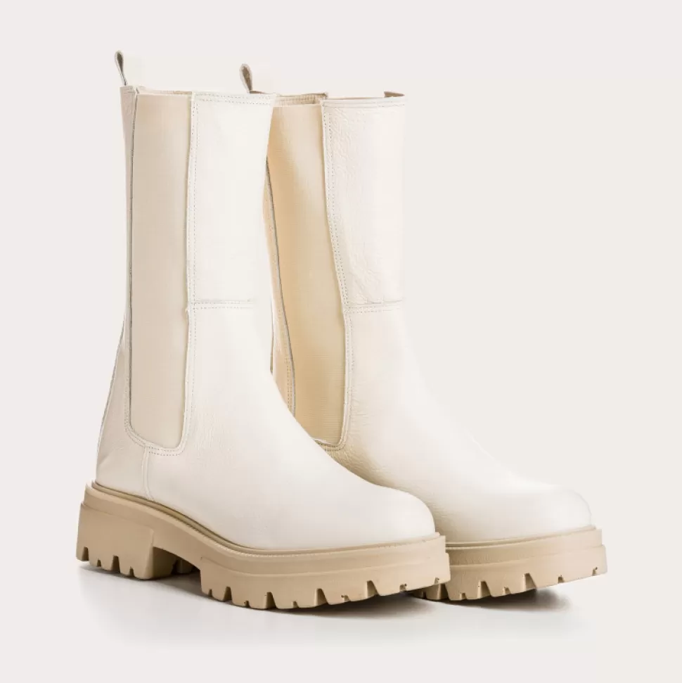 Boots^Reqins Boots Devora Cuir Graine Beige, Off White