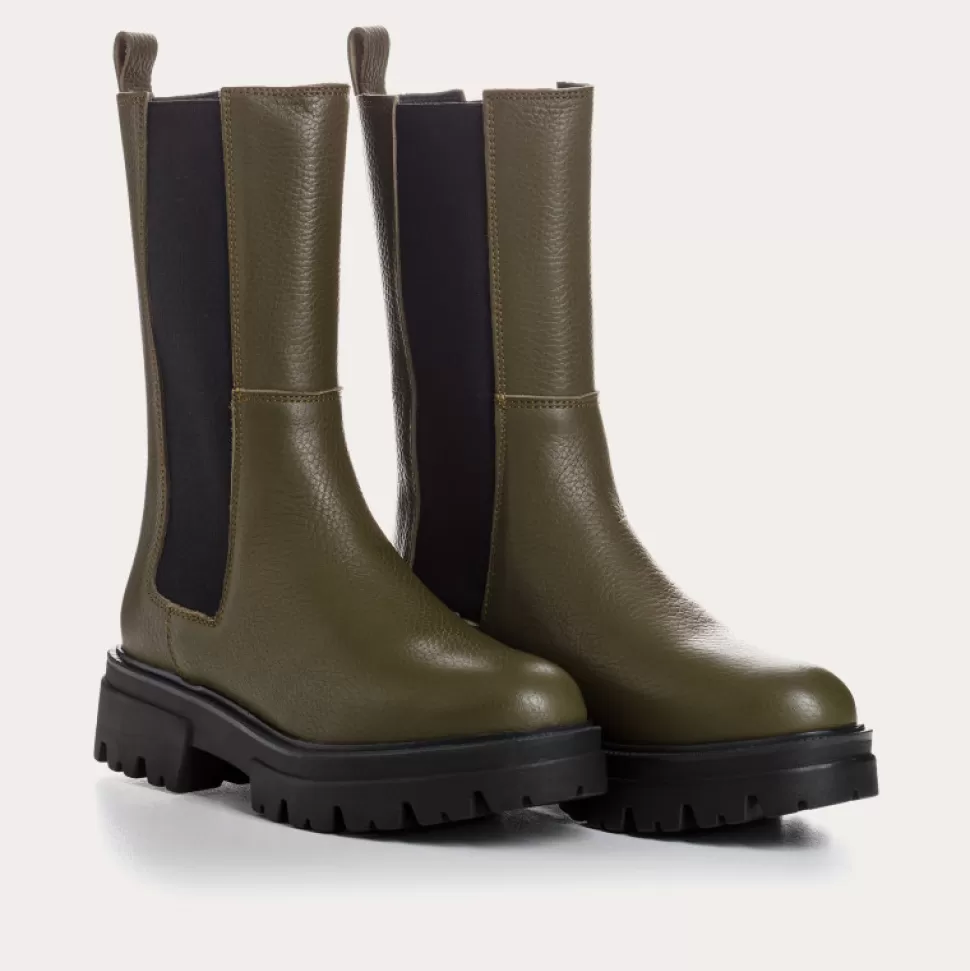 Boots^Reqins Boots Devora Cuir Graine Vert, Kaki