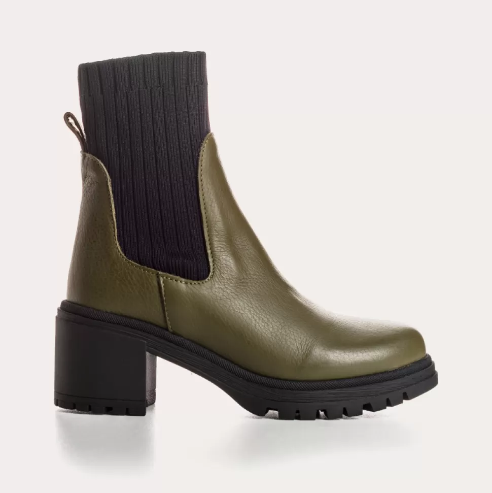 Boots^Reqins Boots Dita Cuir Graine Vert, Kaki