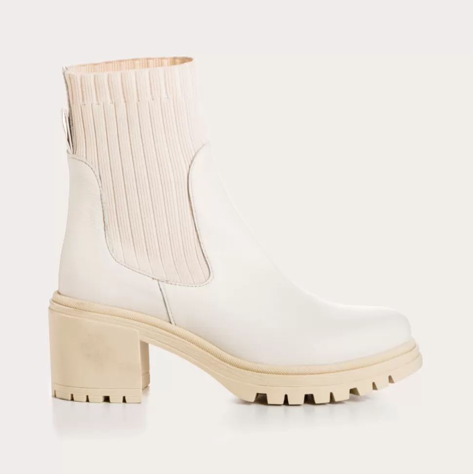 Boots^Reqins Boots Dita Cuir Graine Beige, Off White