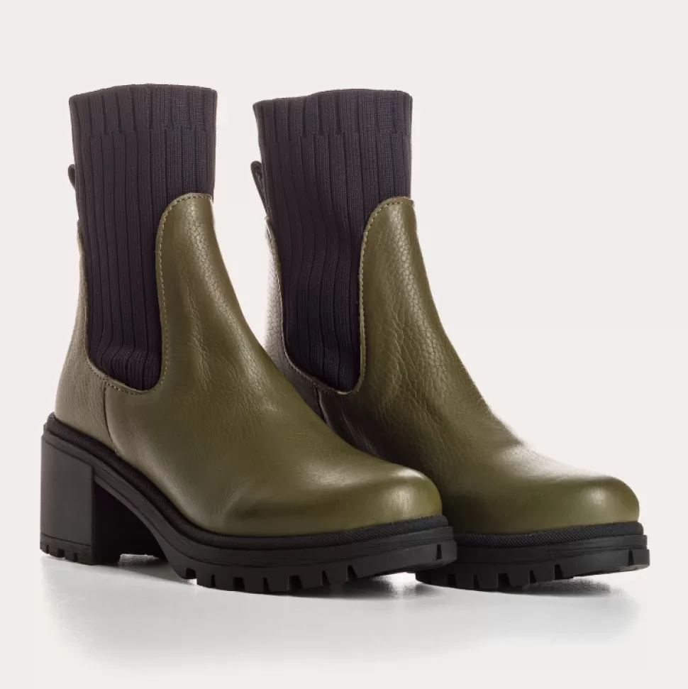 Boots^Reqins Boots Dita Cuir Graine Vert, Kaki