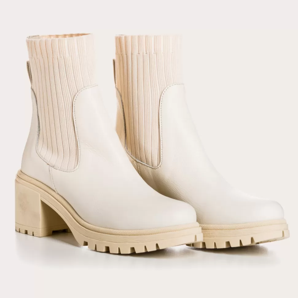 Boots^Reqins Boots Dita Cuir Graine Beige, Off White
