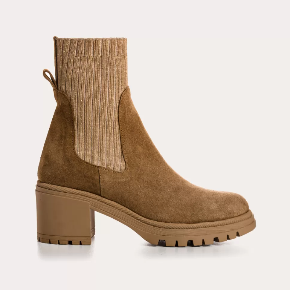 Boots^Reqins Boots Dita Cuir Velours/Lame Havane, Camel