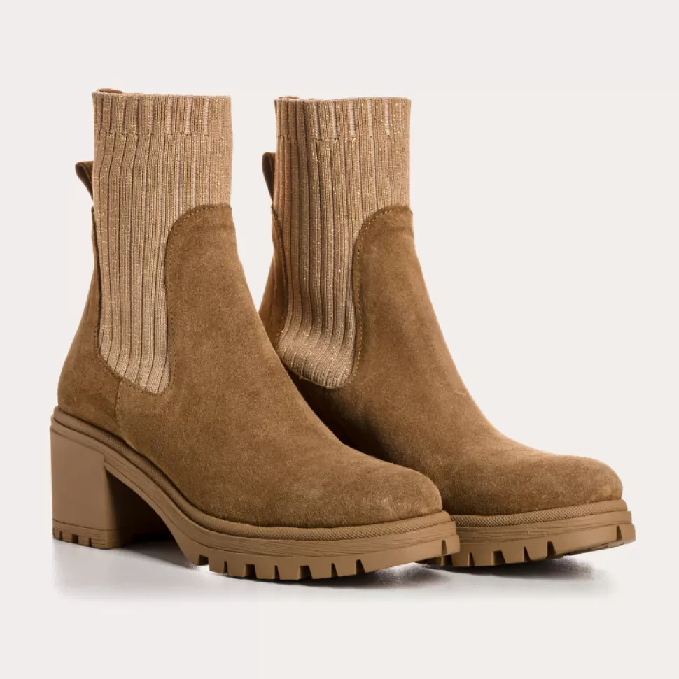 Boots^Reqins Boots Dita Cuir Velours/Lame Havane, Camel