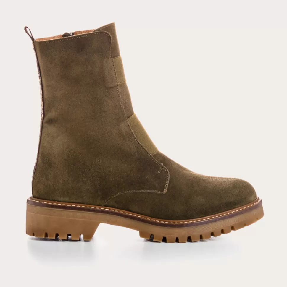 Boots^Reqins Boots Dusky Cuir Velours Vert, Kaki