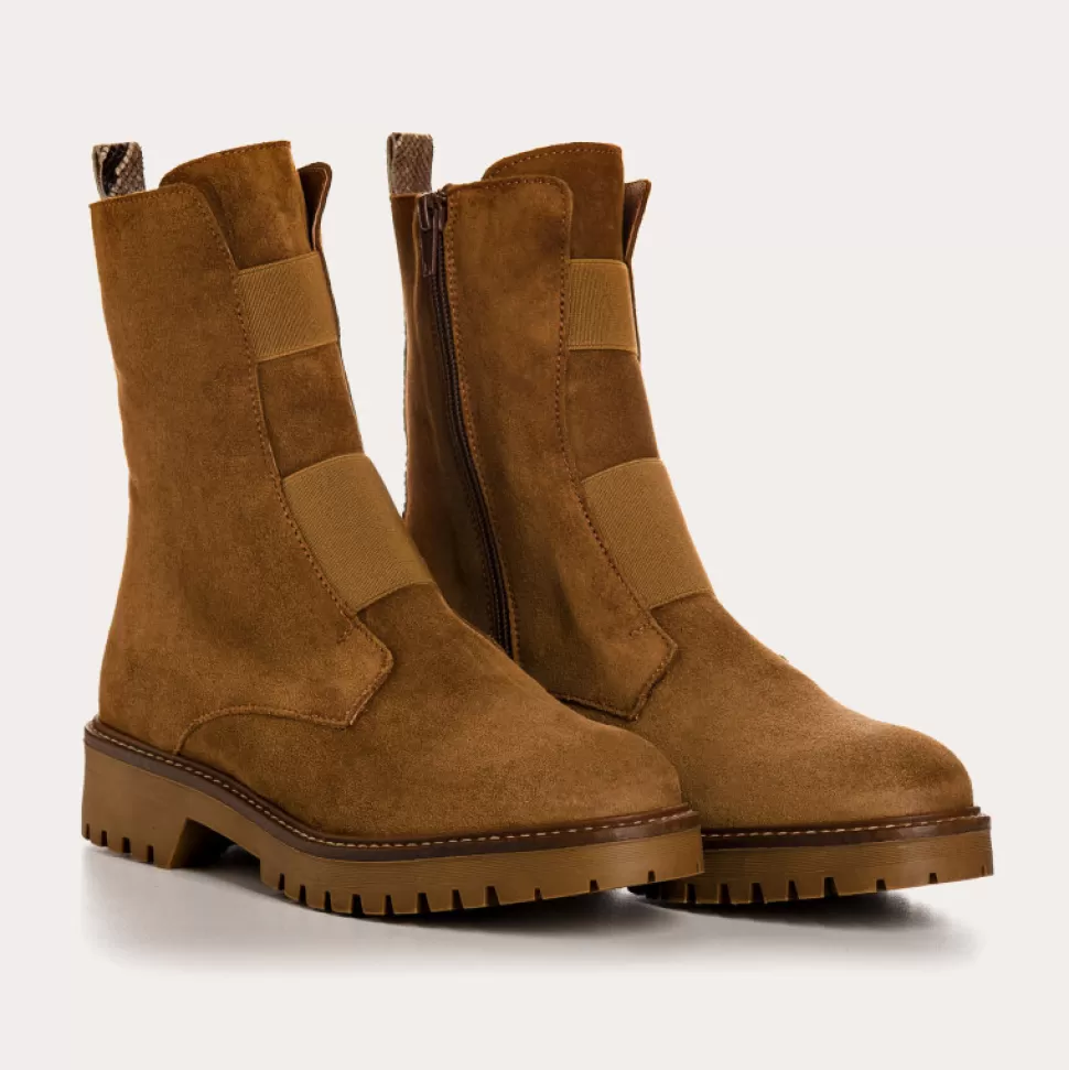 Boots^Reqins Boots Dusky Cuir Velours Beige, Noisette