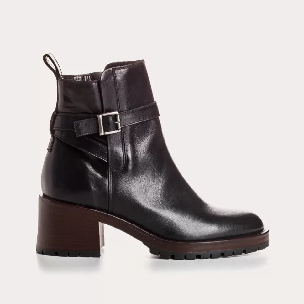 Boots^Reqins Boots Enea Cuir Noir, Noir/Rouge